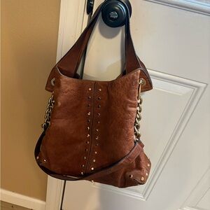 Michael Kors Brown Leather Shoulder Bag with Gold Studs